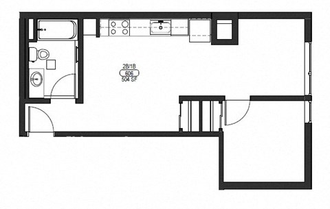 Floor plan for 1 bed, 1 bath, 504 sqft